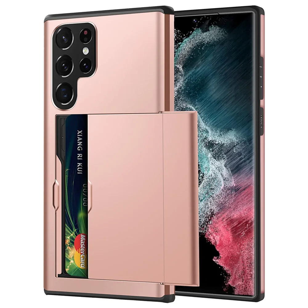 For S22Ultra S22Plus S22+ Coque Funda For Samsung Galaxy S22 S22 Plus S22 Ultra Case Protective Credit Card Holder Id Slot Cover