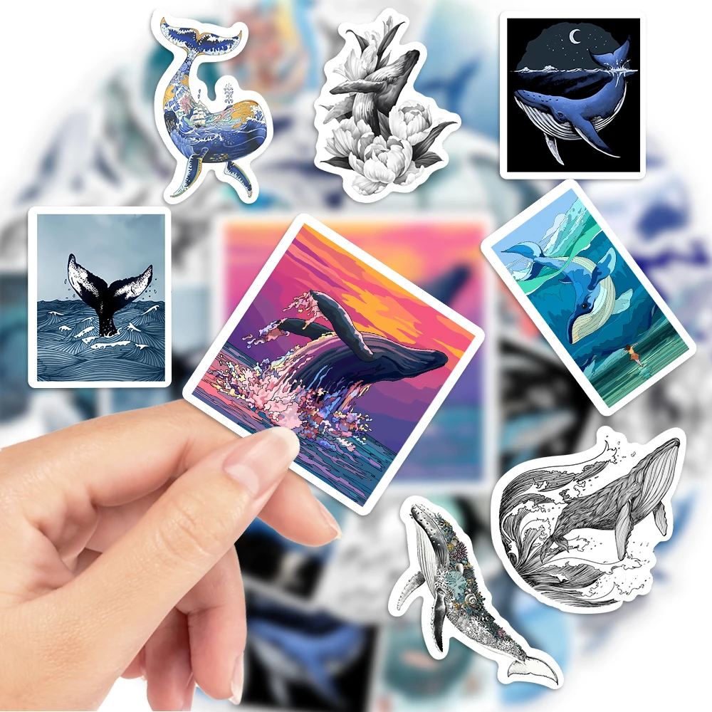 Aesthetic Whale Stickers Watercolor Ocean Art DIY Kids Toys Gift Decorative Decal for Scrapbook Laptop Phone Luggage Waterproof
