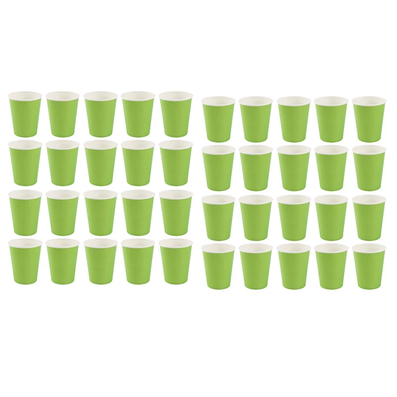 40 Paper Cups (9Oz)-Plain Solid Colours Birthday Party Tableware Catering(Green)
