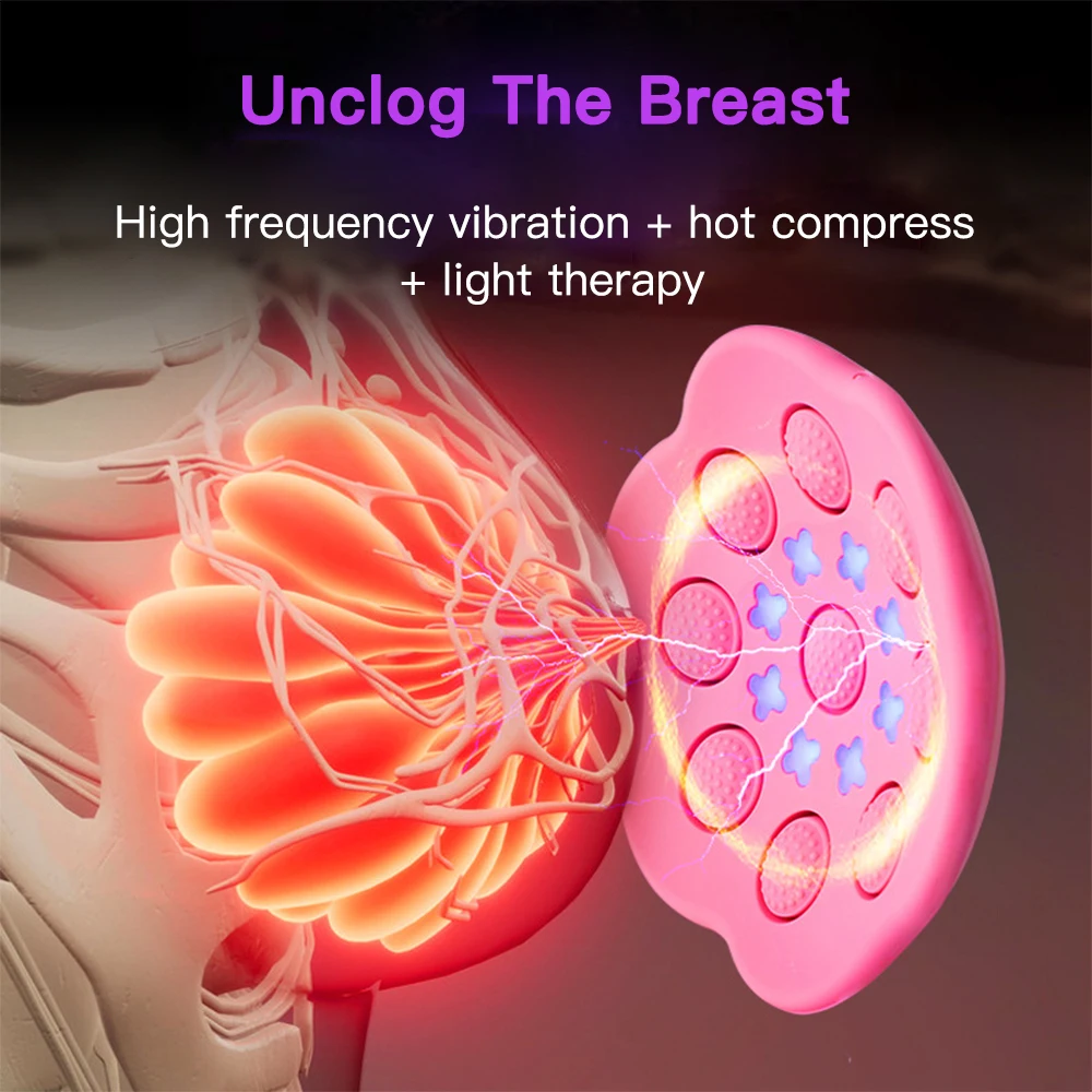 Electric Breast Massager Bra Vibration Breast Enhancement Instrument Hot Compress EMS Massage Chest Pump Red Blue Light Therapy