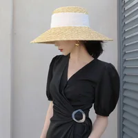 2024 Summer Straw Hat Beach Hat Women's Seaside Sun Hat Vacation Bow Ribbon Flat Top Big Brim Straw Hat praia 모자 - Image 3