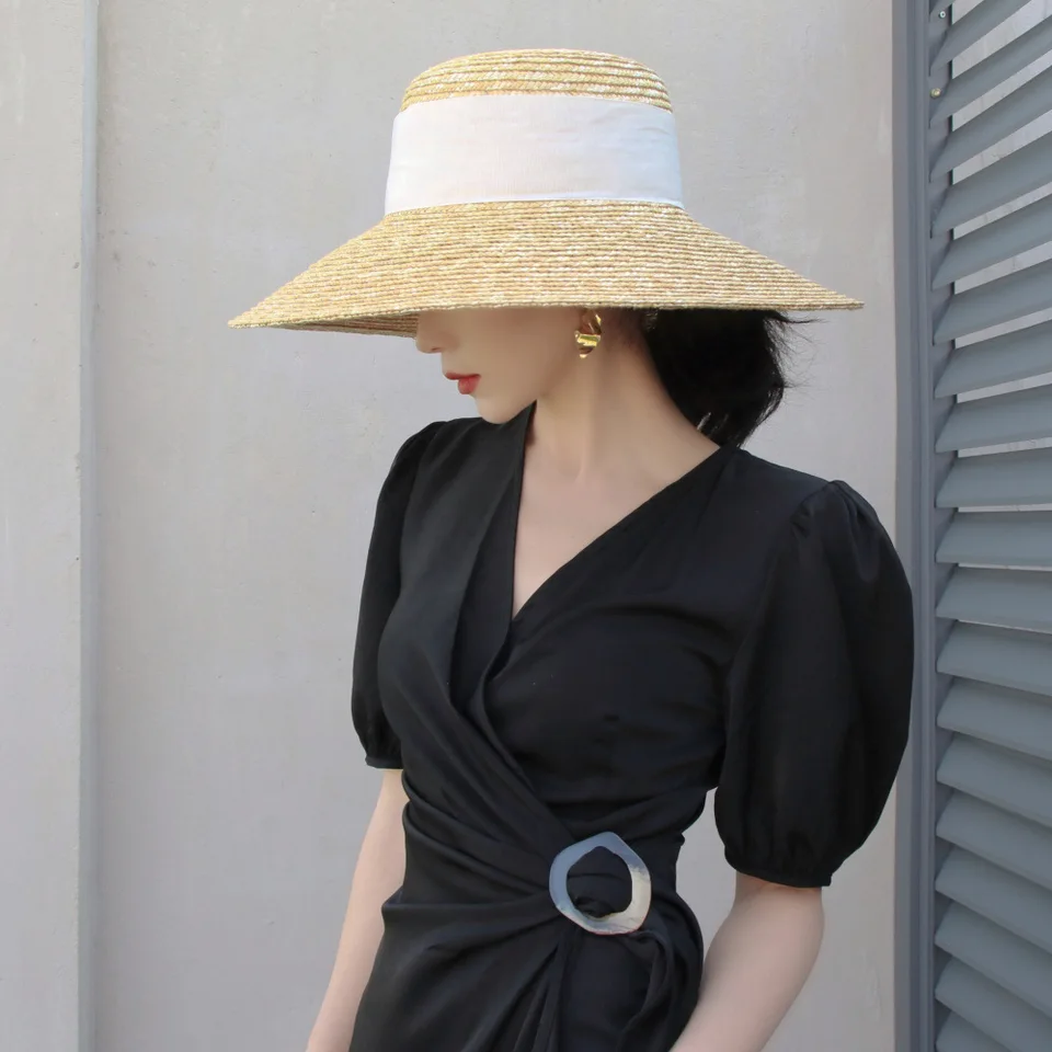 Yutdeng Donna Cappello di Paglia Cappelli da Sole Cappello da Spiaggia in Paglia-Fedora Cappello Panama a Tesa Larga Cappelli Cappello Estivo Unisex in Paglia Pieghevole,Beige