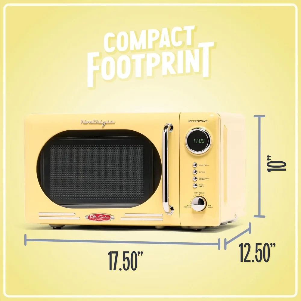 Retro Compact Countertop Microwave Oven, 0.7 Cu. Ft. 700-Watts with LED Digital Display, Child Lock, Easy Clean Interior, Yellow 5