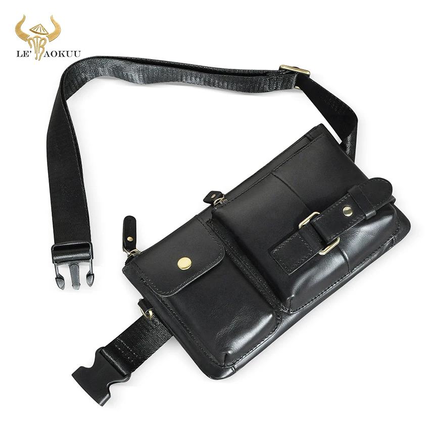 

Natural Cow Leather men Antique Retro Travel Fanny Waist Belt Bag Chest Pack Clutch Design Phone Cigarette Pouch Male 8135