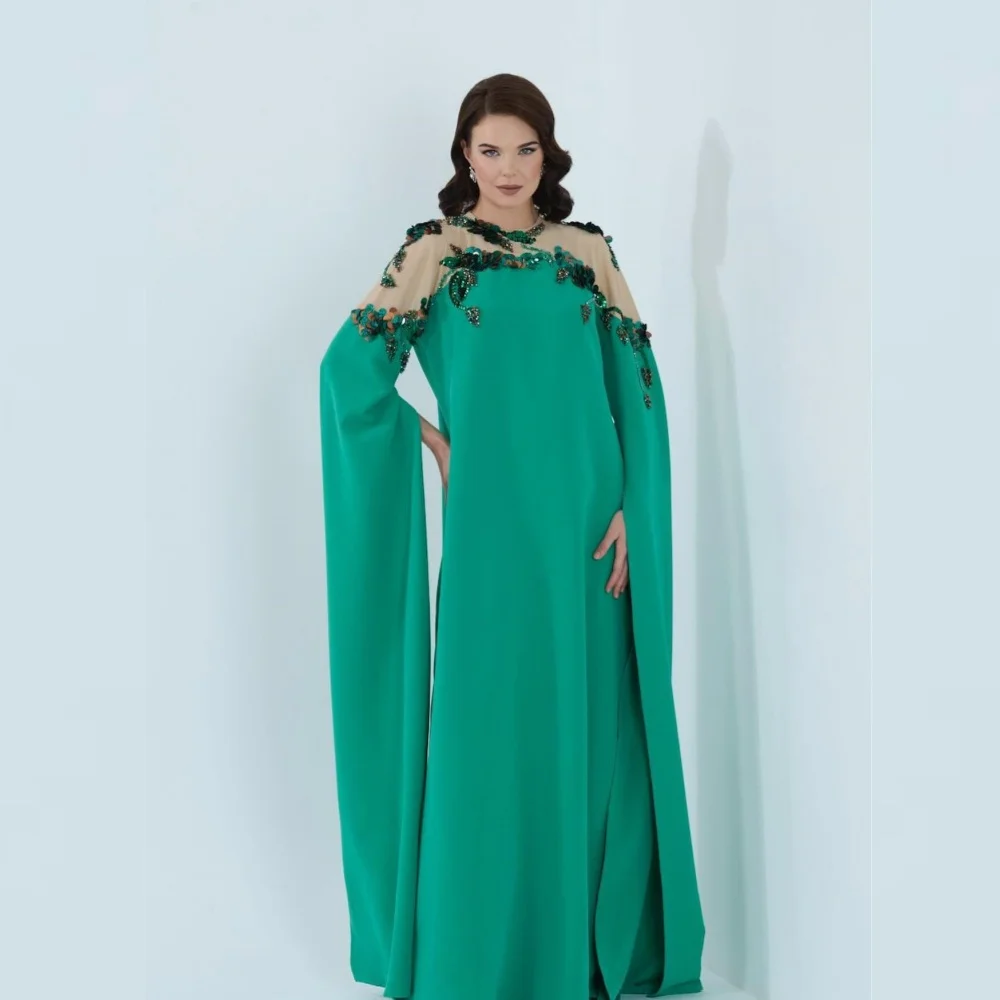 

Jersey Beading Draped Sequined Celebrity A-line O-Neck Bespoke Occasion Gown Long Dresses