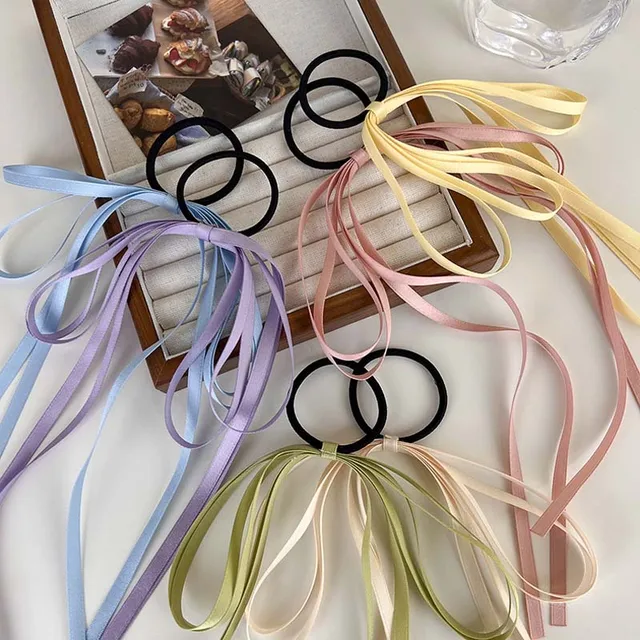 1Pcs Sweet Long Ribbon Bow Knot Hairband Scrunchies For Women Girls Hair Bow Elastic Headband Female Hair Accessories 4