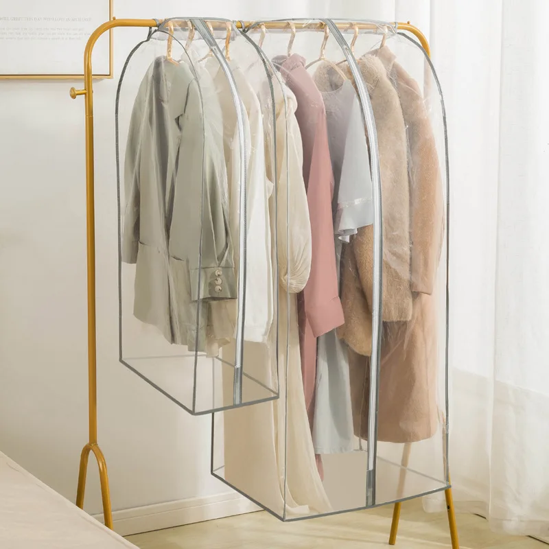 Clothes Dust Cover Bedroom Closet Hanging Floor Transparent Household Coat Dust Cover Garment Rack Cover Storage Organizer 2