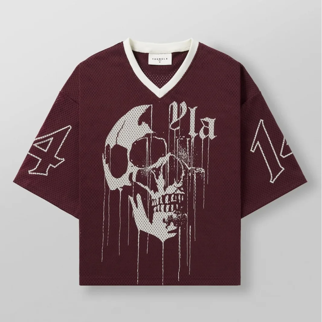 American fashion brand oversized T-shirt for men's sports fitness quick drying breathable large mesh printed short sleeved