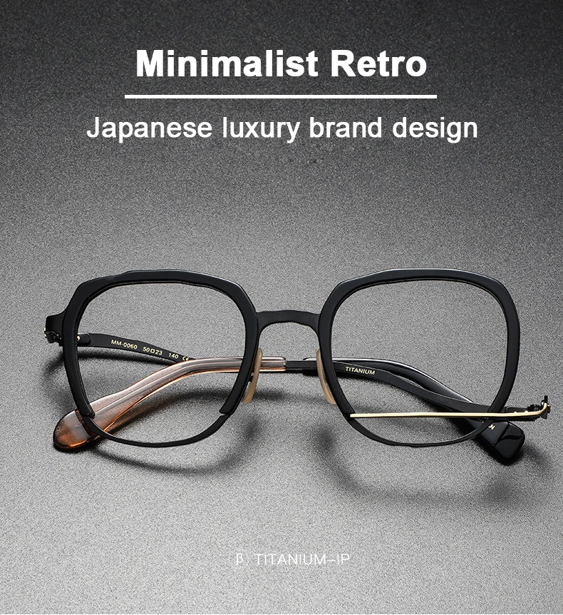 Japanische handgemachte Designer marke mm0060 Vintage Titan mit Acetat Brillen Frauen Männer unregelmäßige optische Brillen rahmen – Detail 3