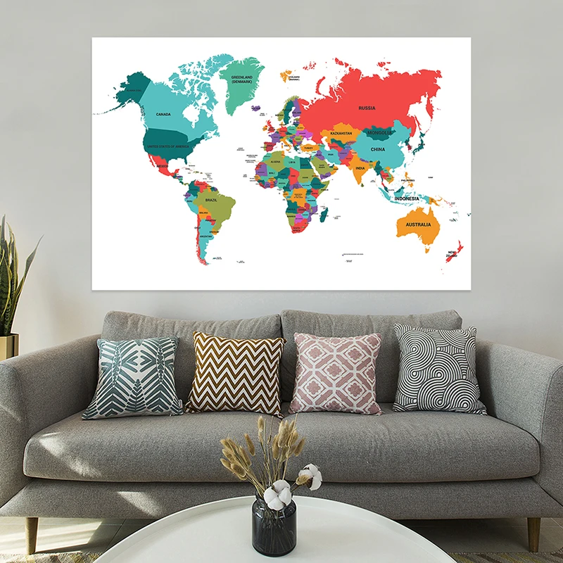 

225*150cm Map of The World Wall Decorative Canvas Painting Unframed Poster and Print Home Decoration School Supplies