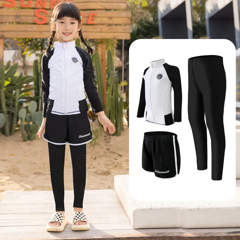 Children Rashguard Fashion Girls Boys Long Sleeve UV Swimsuit Kids Surfing Clothes Front Zipper Swimsuit Quick Dry