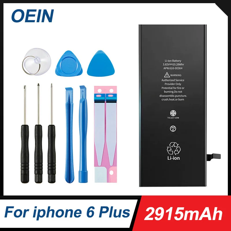 

Аккумулятор OEIN для iPhone 6 Plus, 6 plus, 6 P, iPhone 6 Plus с бесплатным набором инструментов для ремонта, 2915 мАч, оригинальный аккумулятор большой емкости