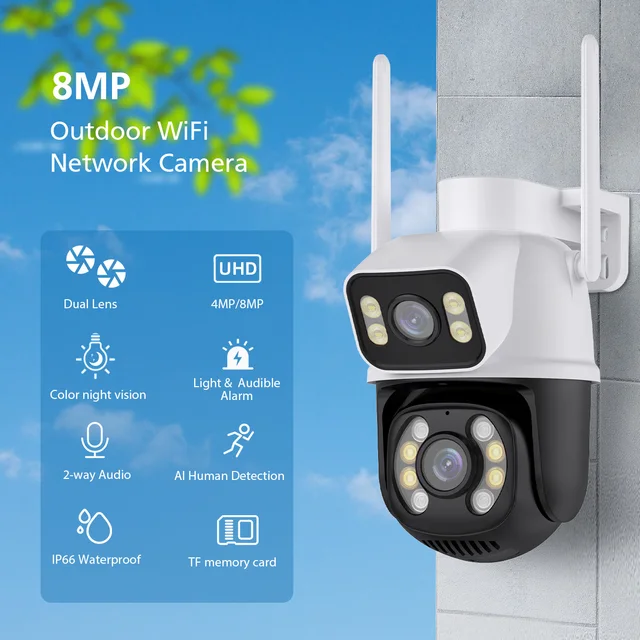 SOVMIKU 8MP 4K Smart PTZ WIFI Surveillance Camera Dual Lens Screen Outdoor Night Vision Auto Track IP Camera Security Protection - Image 2