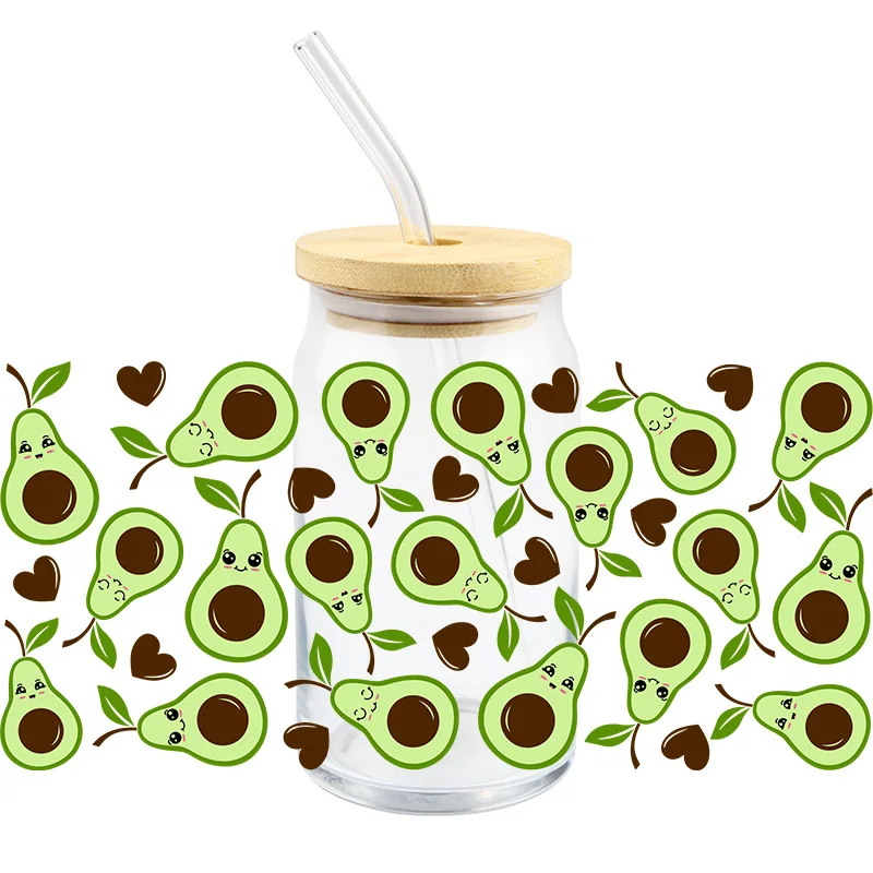 

UV DTF Fashion Green Avocado Transfer Sticker DIY Waterproof High Temperature Resistance For Wraps Glass Bottles Easy To Use