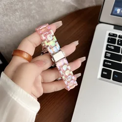 Rainbow Clear Resin Band for Smartwatch - Lightweight Wristband Strap Bracelet (Colorful pink)