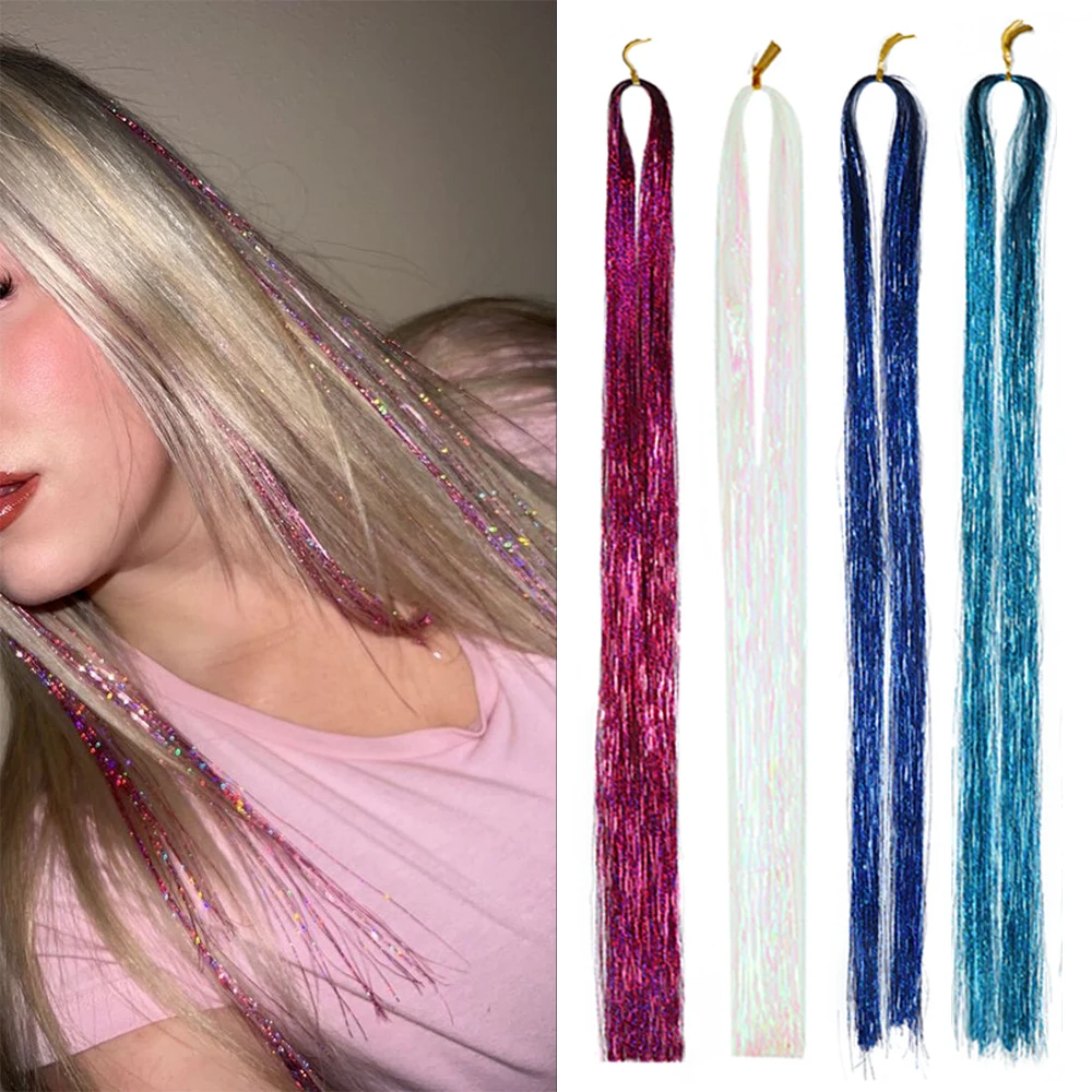 

Tinsel Sparkle Synthetic Hair Extension Holographic Glitter Colorful Laser Silk Party Hair Extensions Gold Silk Bing Hair