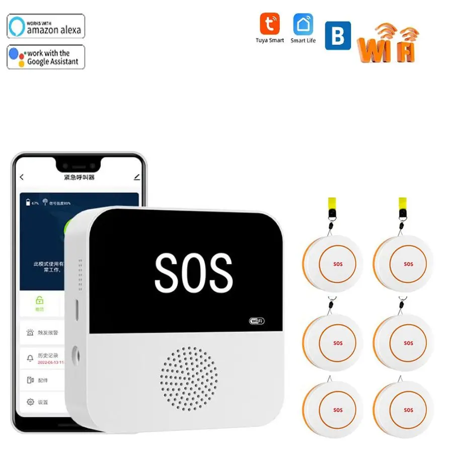 Tuya WiFi SOS Alarm System With Elderly Emergency Pager Doorbell Function Smart Life for the Senior and Kids smart emergency call button