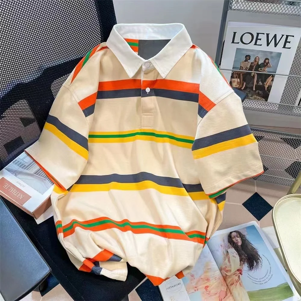 

Футболка Летняя хлопковая в радужную полоску, с коротким рукавом, 150 кг