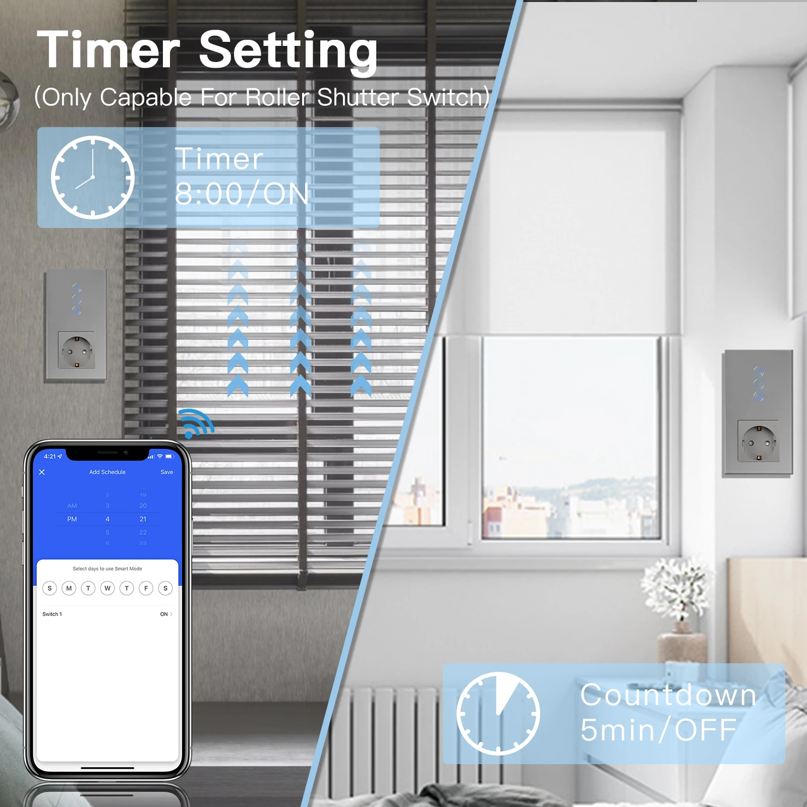 bseed wi fi interruptor do obturador de rolo toque inteligente sem fio cortinas interruptor tuya alexa controle tomada parede padrao ue 04