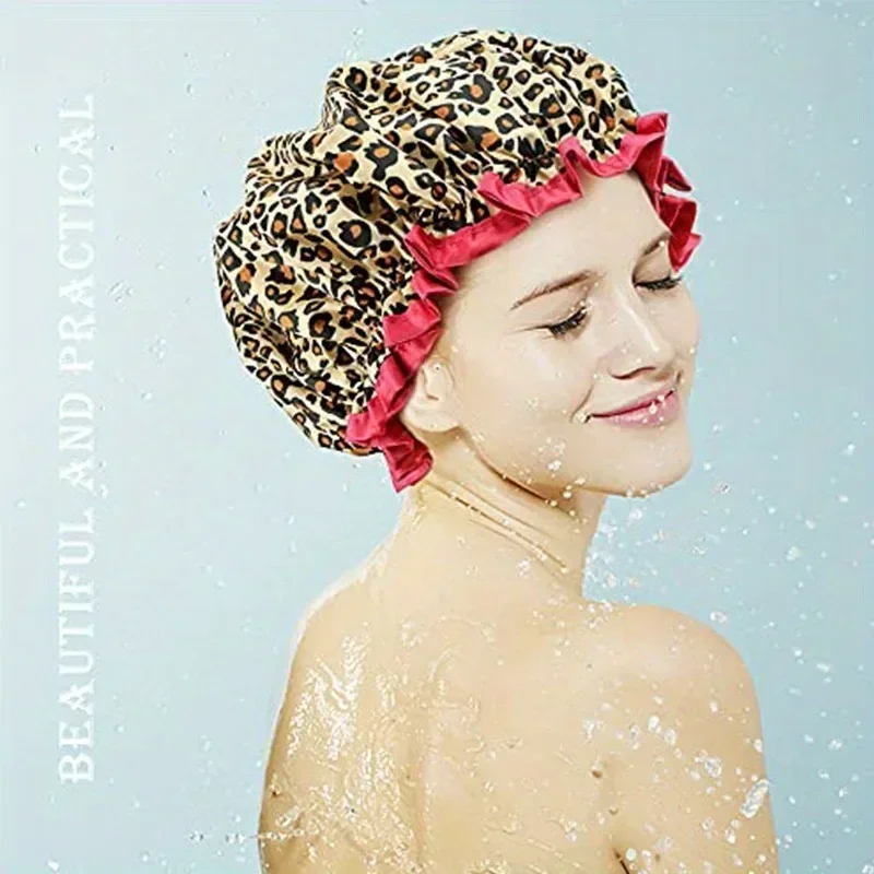 Shower Cap 1PC Waterproof Leopard Print for Bathroom
