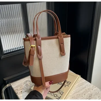 Borse a tracolla e a tracolla a secchiello in tela PU versatile alla moda 2025 Borse semplici e casual con senso di lusso retrò per le donne 1