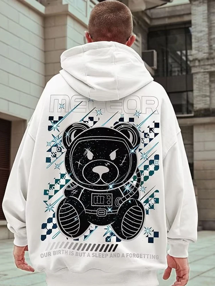 Meteor Bear Graphic Hoodies Oversized Men's Streetwear Hooded Sweatshirt  Male Harajuku Fashion Pullover Hoodie y2k Clothes - AliExpress