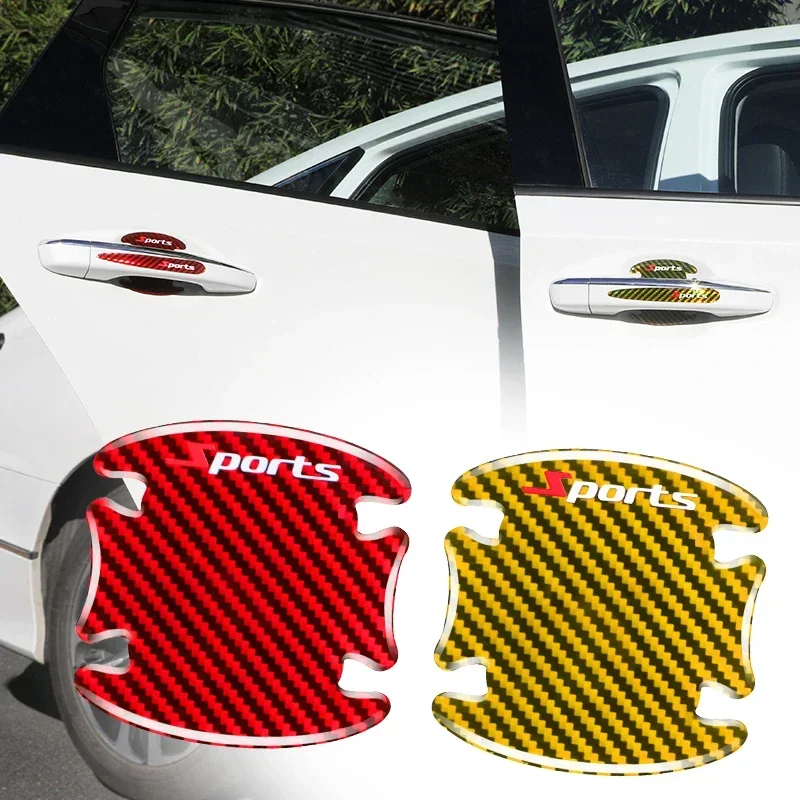 8PCS Carbon Fibre Car Door Handle Reflective Strips Universal Laser Anti-crash & Anti-scratch Body Decoration Reflec