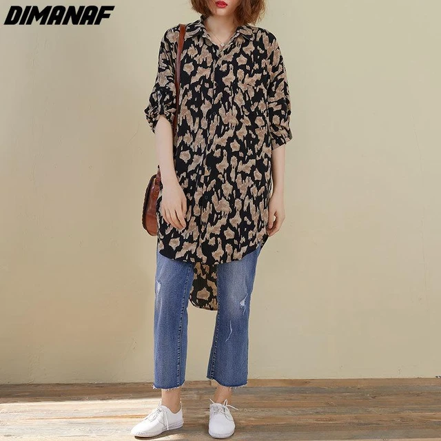 DIMANAF Plus Size Women Shirts Spring Summer Lady Tops Tunic