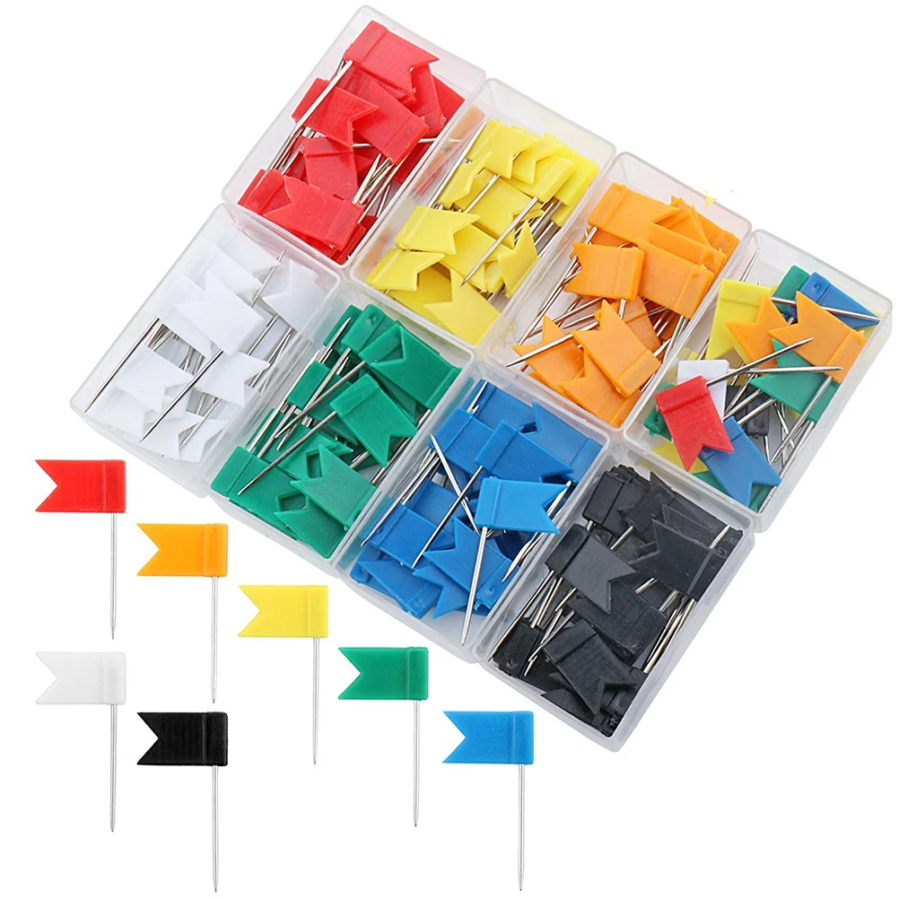 

160pcs Map Flag Push Tacks Steel Tacks with Plastic Flags Head for Travel Map Cork Board Bulletin (7 Boxes of Solid Color + 1