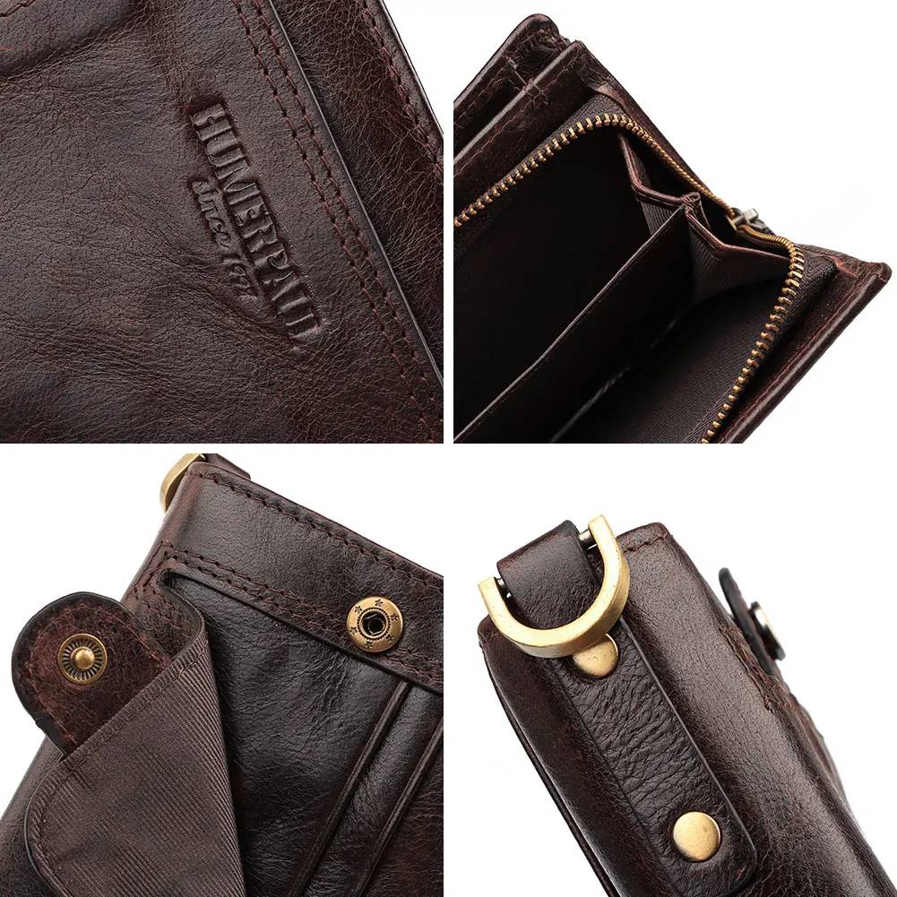 HUMERPAUL Genuine Leather Men's Wallet Short Multi Function ID Credit Card Holder Portemonnee High Quality Zip Coin Pocket 4