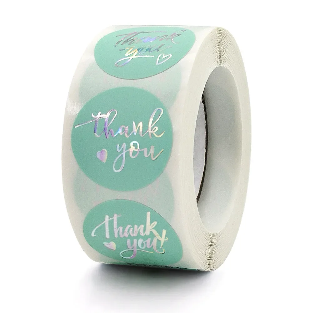 

100-500pcs/roll Rainbow Laser Thank You Stickers for Gift Package Party Wedding Festival Wrapping Baking Handmade Decor 1inch
