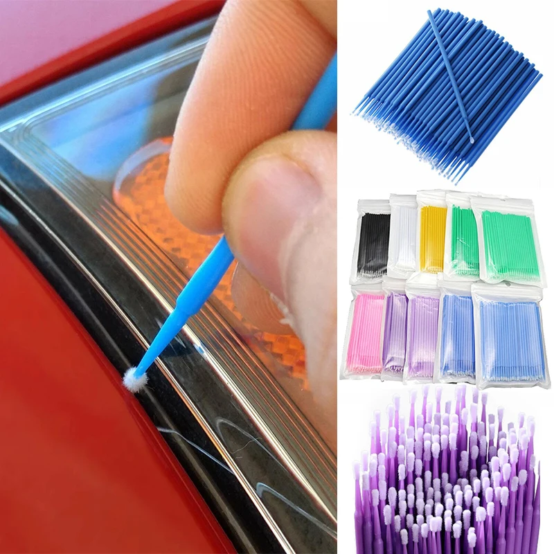 100 pezzi pennelli per attrezzi per la manutenzione dell'auto vernice usa e getta Touch-up Micro pennello per dettagli auto accessori per punte piccole 1.2mm