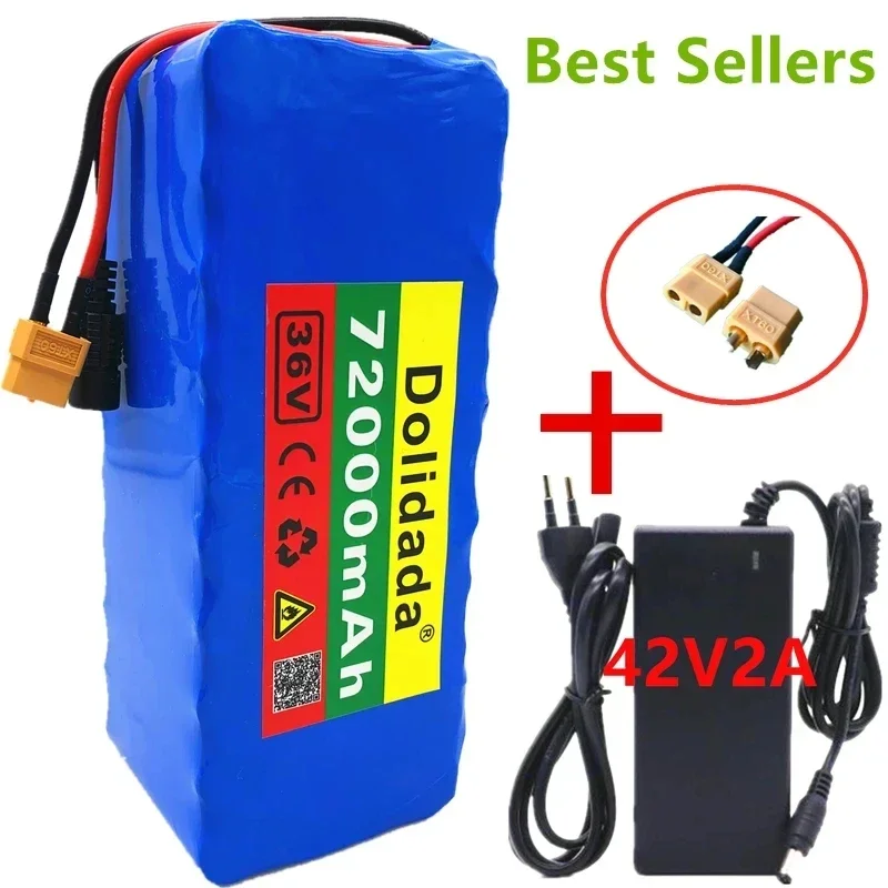 

XT60 interface 36V battery 10S4P 72Ah Battery Pack 1000W high power battery 36V72000mAh electric bicycle BMS + 42v charger