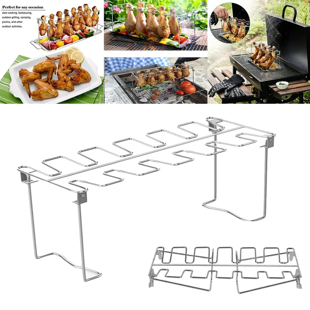 Folded Roast Rack Roast Chicken Leg Rack Chicken Wing Leg Grilling BBQ Non-Stick Barbecue Rib Stainless Steel