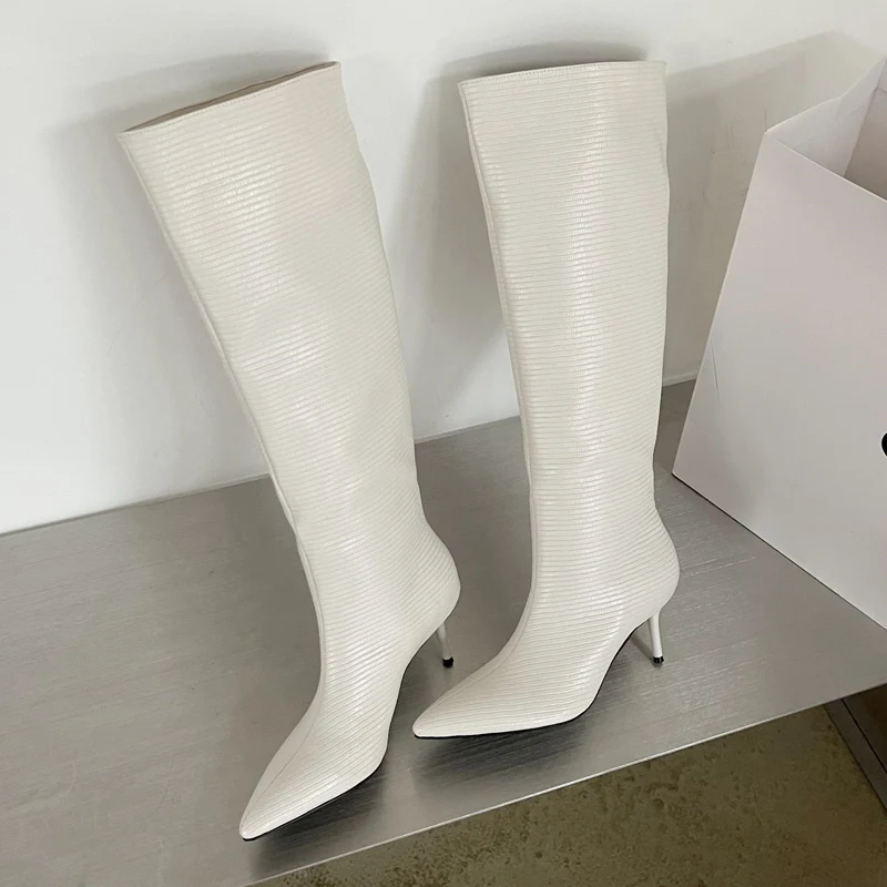 Women Knee Boots Eilyken Design Pointed Toe Women Knee-High Boots Designer Party Dress Street Long Booties Thin Low Heels Shoes