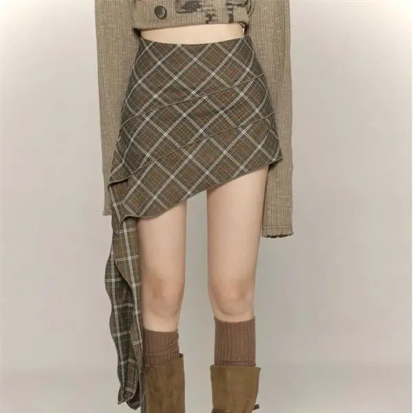 חצאית Bodycon לנשים 2025 Faldas Mujer De Moda מותן גבוה טוניקה Jupe Vintage Plaid Saia אופנת קיץ חצאיות מיניות בלתי סדירות