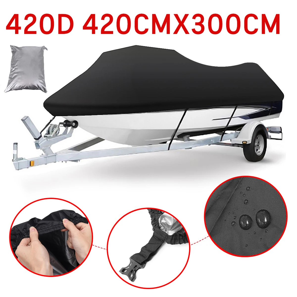 420x300CM 420D Jet Ski Trailerable Cover Protector Waterproof Motorboat Cover For Yamaha WaveRunner Seadoo Sea Doo Bombardier