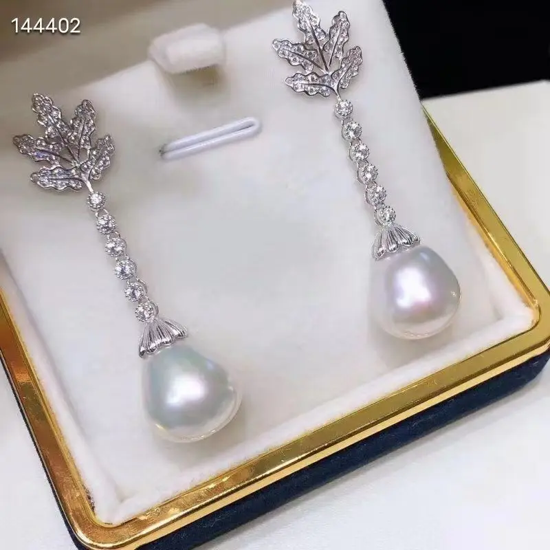 gorgeous 10-13mm south sea white pearl dangle earring 925s