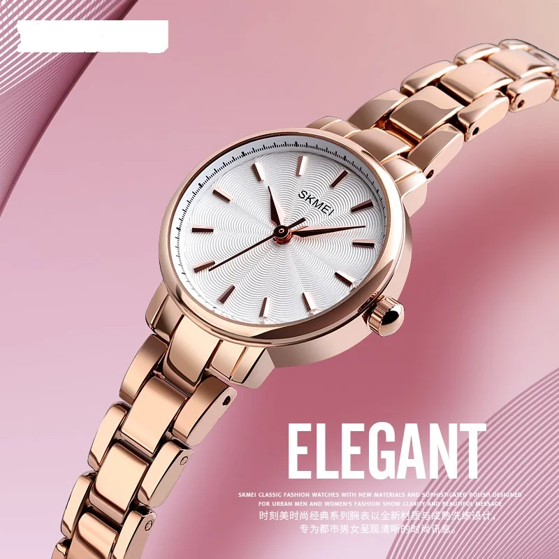 Fashion Elegant Ladies Stainless Steel Chain Band Wristwatch Waterproof Simple Time Quartz Watch for Women