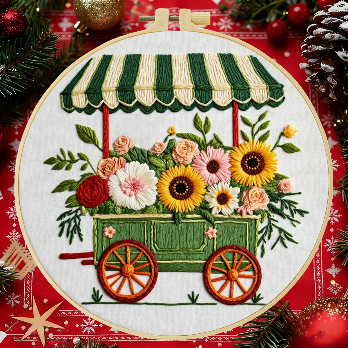 1 Stück 20X20CM/15X15CM Die Blumen im Wagen Stickerei-Starter-Set DIY Kreuzstich Nähkunst als Geschenk