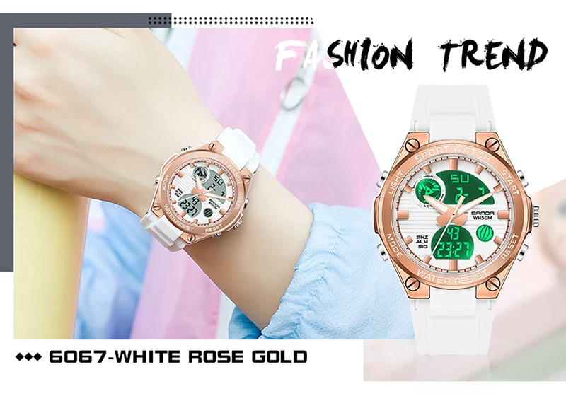 SANDA Luxury Ms LED Digital Sport Watch Fashion Casual Gold Wrist Watch Women Girl Military Waterproof Wristwatches Montre Dames