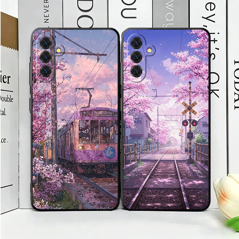 Retro Japanese Sakura Train Soft Phone Case