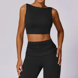 High-Support Women's Running Sports Bra with Breathable Open Back and Removable Pads - M (Advanced Black)