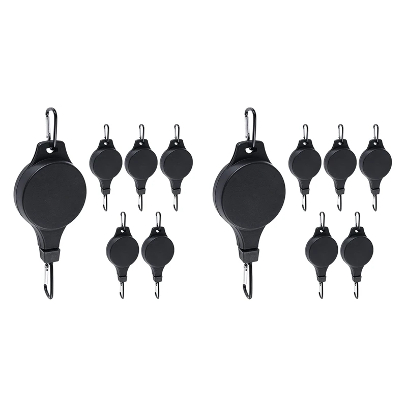 

ABHU 12 Pack Plant Pulley Retractable Hanger Easy Reach Plant Pulley Adjustable Height Wheel For Hanging Plants Indoor Black