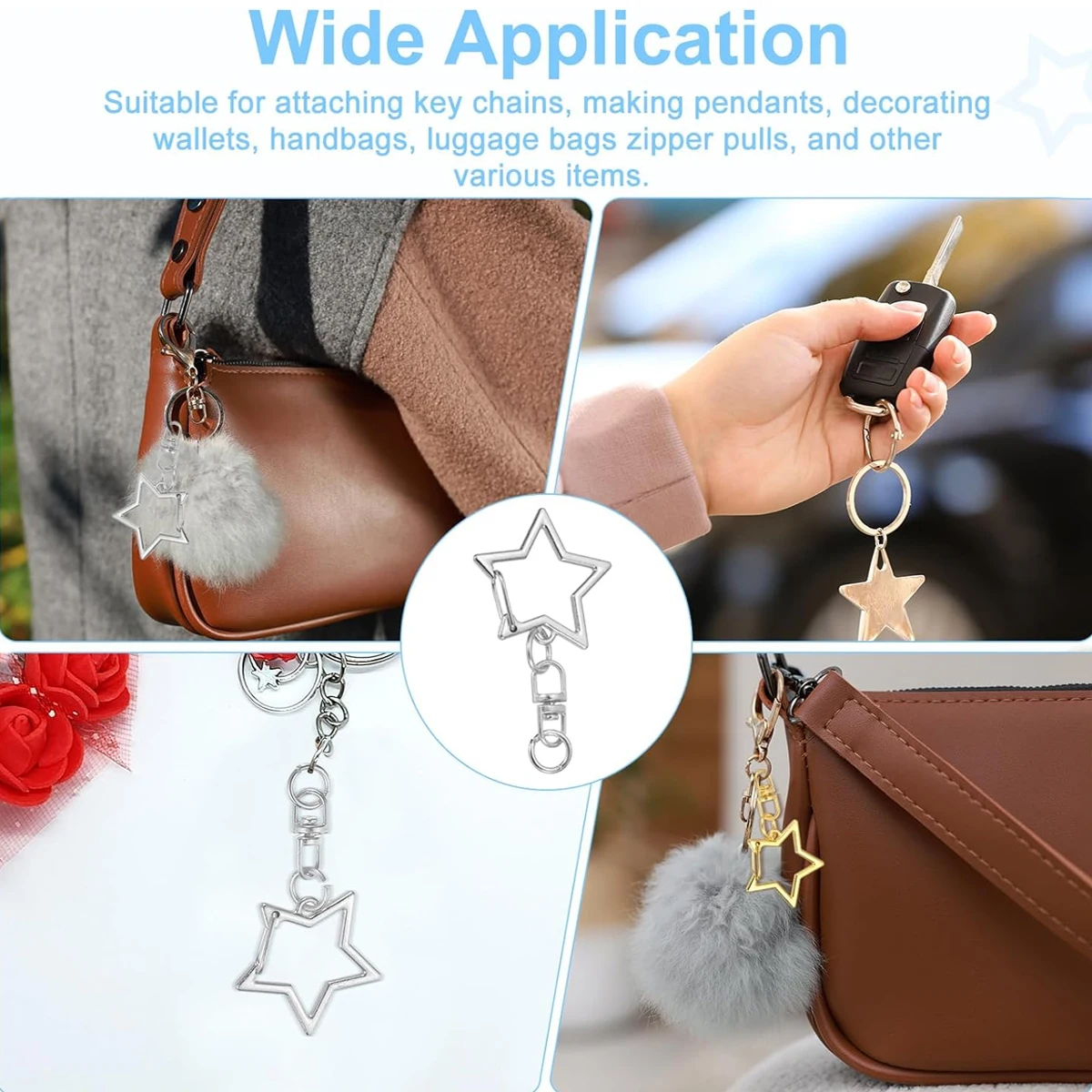 Star-shaped Spring Clip Keychain Holders Keychains Small Rings for DIY Handmade Keychain Decoration Making 15 Sets