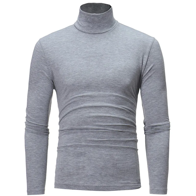 Men Solid Color Slim Elastic Thin Turtleneck Pullover Spring Autumn Underwear Knitting Blouse Base Tshirt Top turtleneck sweater basic sweater