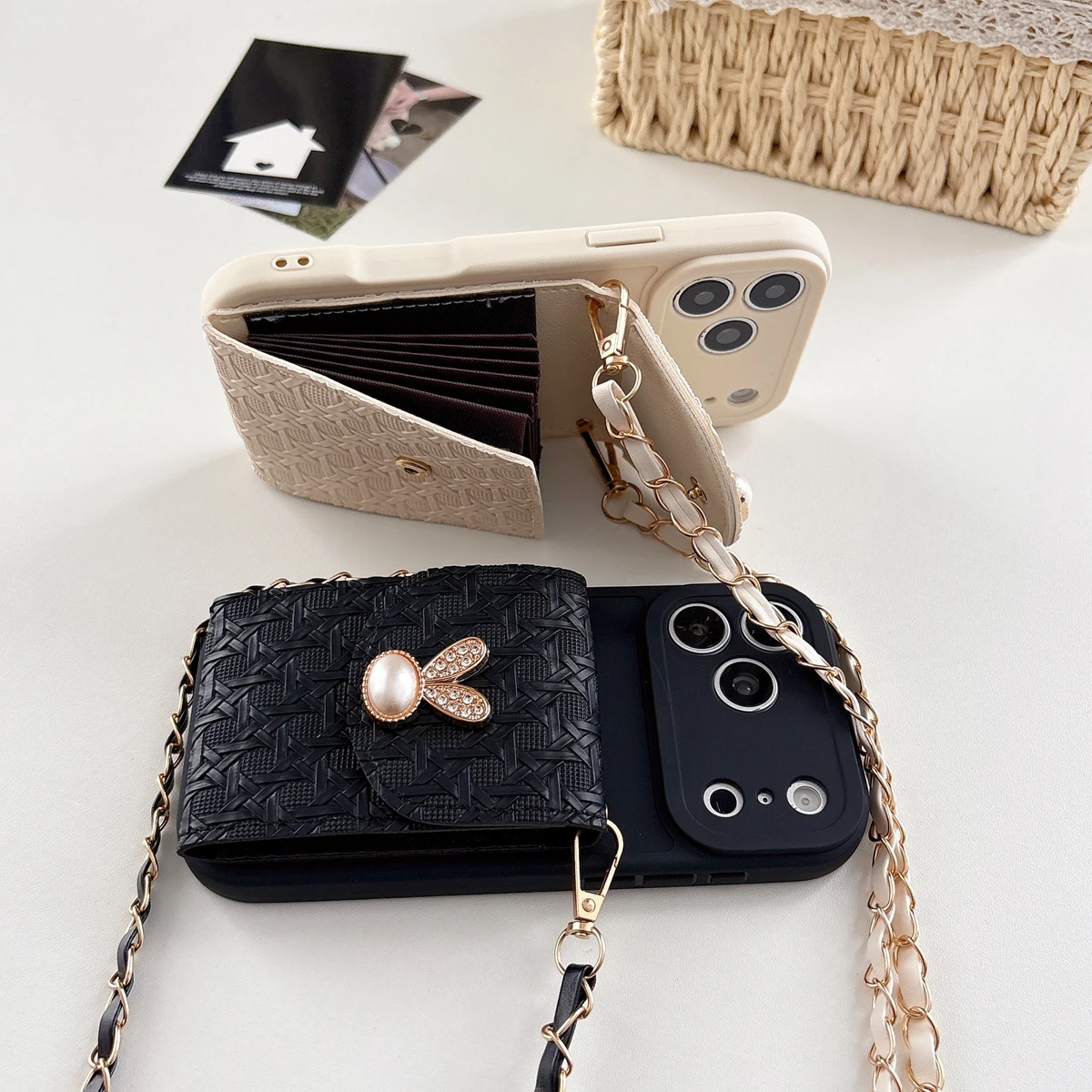 Rabbit Chain Multi-Card Wallet Phone Case with Soft Cover