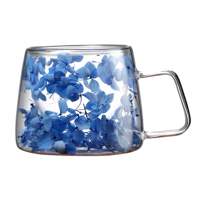 Double Wall Glass Cup Clear Dried Flowers Glass Tea Cup Double Wall Dried Flowers Tea Heat Resistant Cups 200ml drinking glass