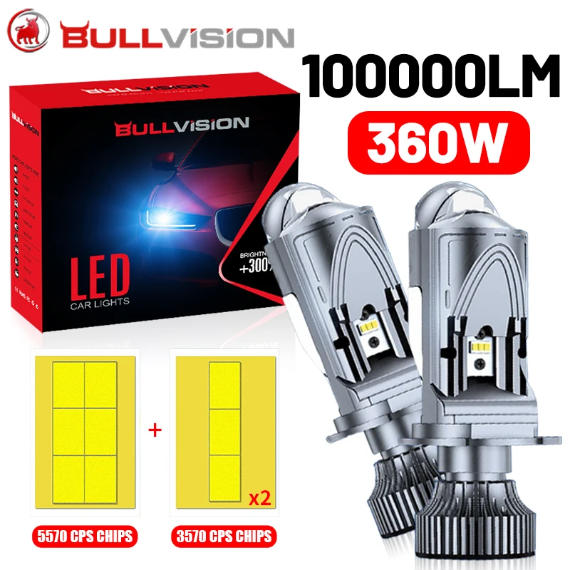 Bullvision H4 Bi LED Projector Lenses Canbus 100000LM 360W 12PCS 5570