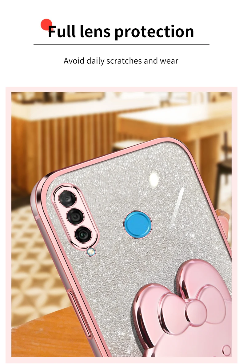 Coque de protection souple avec miroir de maquillage et motif lapin pailleté pour Huawei P30, P40, P50, P60 Lite, Y7, Y6, P30lite, Mate 30, 40, 50_voghion.com